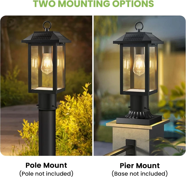 Alt view image 4 of 7 - Solar Post Lights 2 Packs,Dusk to Dawn Waterproof Outdoor Post Lamp Lantern