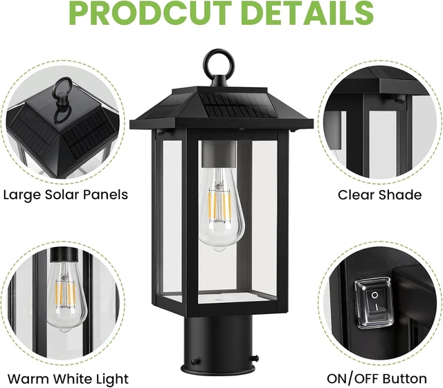Alt view image 5 of 7 - Solar Post Lights 2 Packs,Dusk to Dawn Waterproof Outdoor Post Lamp Lantern