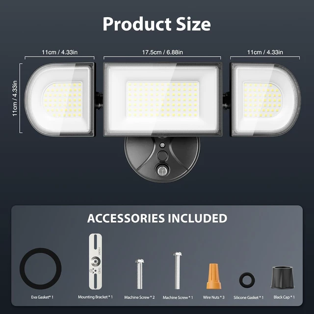 Alt view image 6 of 7 - iMaihom 180W Dusk to Dawn Outdoor Lighting, 18000LM LED Flood Light with Remote Control, IP65 Waterproof Outdoor Security Light with Photocell, 3 Adjustable Heads, 6500K Floodlight for Yard Garage