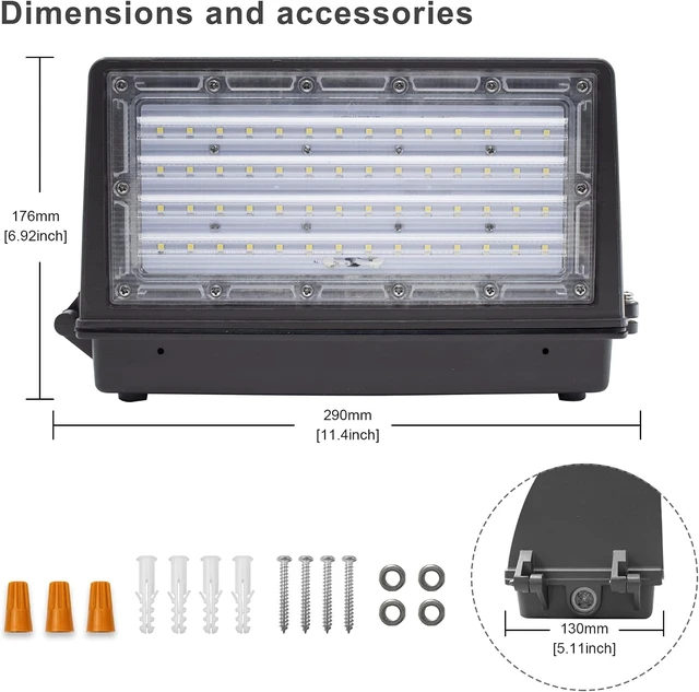 Alt view image 7 of 7 - LED Full Cutoff Wall Pack, 70W(600W Eqv.) 8,400LM 5000K with Dusk to Dawn Photocell, 100-277Vac, LED Wall Pack for Outdoor Lighting (1 Pack) - ETL Listed