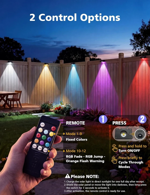 Alt view image 5 of 7 - VOLISUN Solar Fence Lights with Remote Control, 8 Pack Vinyl Solar Lights