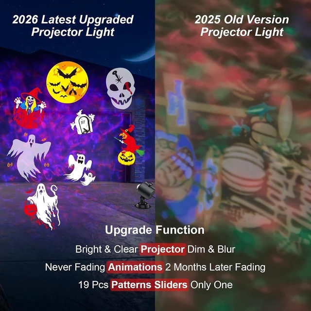 Alt view image 3 of 7 - Brighter Halloween Projector Lights, 2026 Upgraded Halloween Decorations Holiday Projector Display 4 Patterns at A Time (Ocean Wave & Patterns), 4 Holiday Themes Christmas Day Decor Light