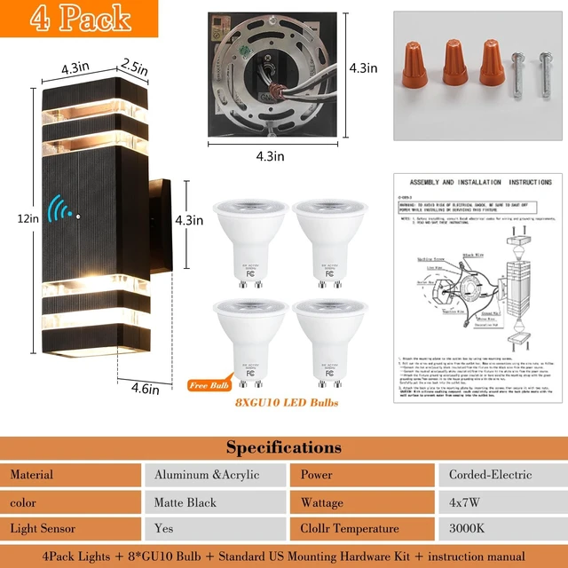 Alt view image 5 of 7 - Dusk to Dawn Outdoor Wall Light,Outdoor Sconce Wall Mount,12.8 in