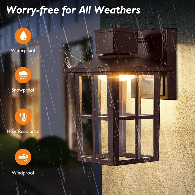 Alt view image 3 of 7 - Brightever Outdoor Wall Light Fixture, LED Exterior Wall Lantern Waterproof, 10W 800LM High Brightness, 3000K/4000K/6500K Selectable Brown Patio Wall Lights for House 1 Pack