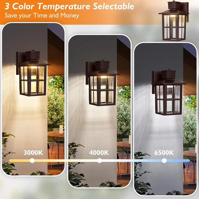 Alt view image 4 of 7 - Brightever Outdoor Wall Light Fixture, LED Exterior Wall Lantern Waterproof, 10W 800LM High Brightness, 3000K/4000K/6500K Selectable Brown Patio Wall Lights for House 1 Pack