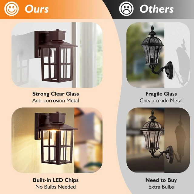 Alt view image 5 of 7 - Brightever Outdoor Wall Light Fixture, LED Exterior Wall Lantern Waterproof, 10W 800LM High Brightness, 3000K/4000K/6500K Selectable Brown Patio Wall Lights for House 1 Pack