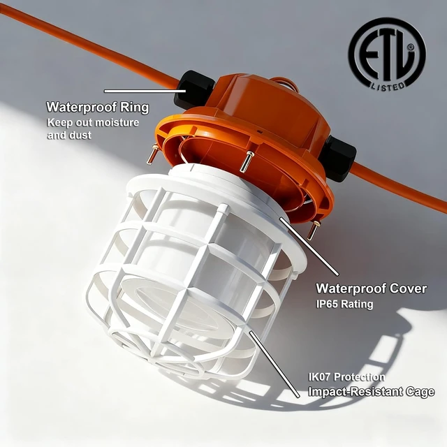 Alt view image 5 of 7 - NS 100FT Construction String Lights 150W LED Industrial Grade 15000LM 5000K IP65 Linkable for Construction Sites, Temporary Work, Renovation, Jobsite,All Outdoor Lighting, with 10 Bulbs and Hook