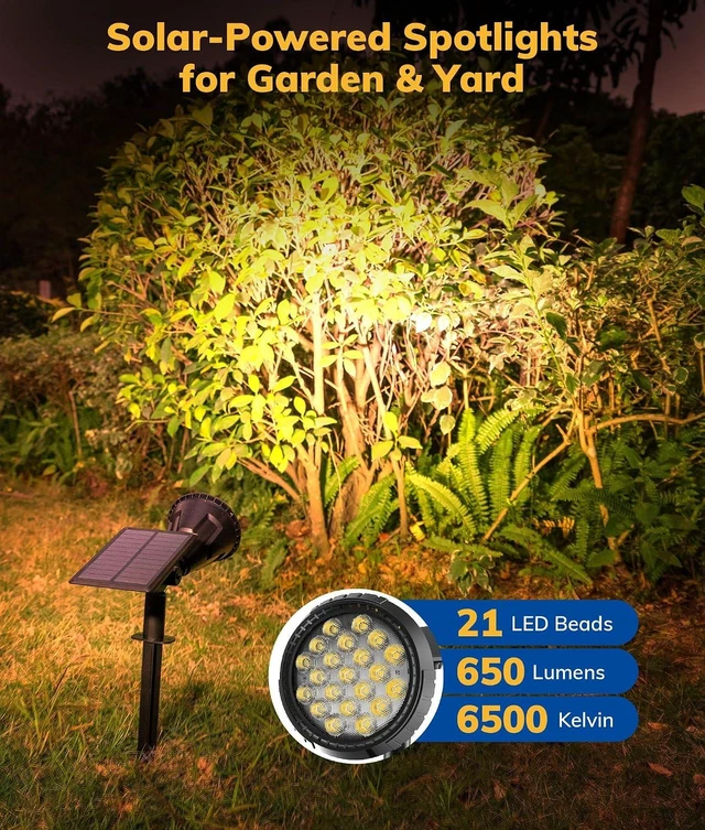 Alt view image 5 of 7 - NBKLS Solar Spot Lights for Outside, 21 LED Outdoor Solar Lights for Yard, 4 Pack Solar Spotlights Waterproof Auto On/Off for Landscape, Wall, Garden, Pool, Tree, Pathway and Driveway(Warm White)