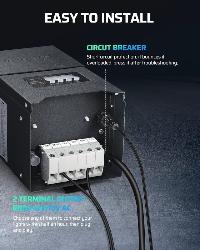 Alt view image 6 of 7 - DEWENWILS 300W Low Voltage Transformer with Photocell Sensor & Timer, Metal