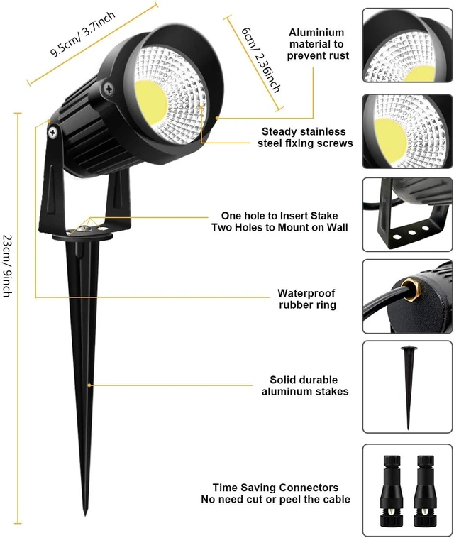 Alt view image 3 of 7 - ZUCKEO Low Voltage Landscape Lights LED Landscape Lighting with Connectors, 10W 12V 24V Outdoor Spotlights Waterproof Garden Flood Pathway Yard Lights 1000LM Daywhite Light(10Pack with Connector)