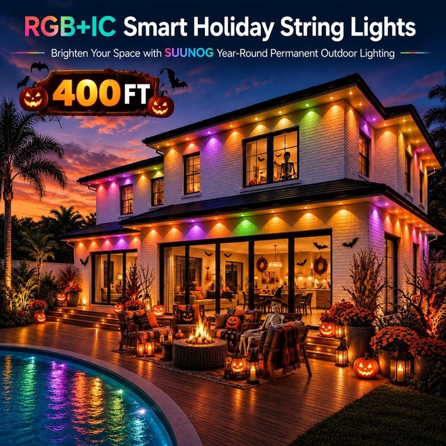 Alt view image 2 of 7 - Permanent Outdoor Lights,400FT Smart RGBIC Eave Lights for House Decor