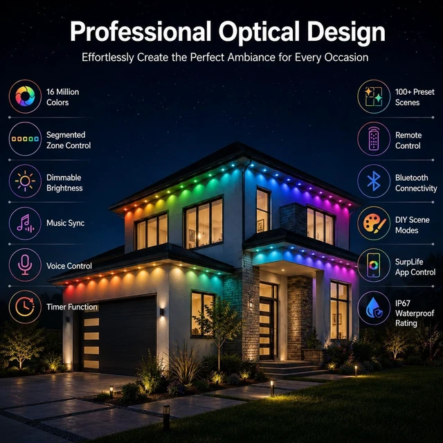 Alt view image 3 of 7 - Permanent Outdoor Lights,400FT Smart RGBIC Eave Lights for House Decor