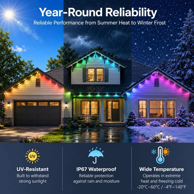 Alt view image 5 of 7 - Permanent Outdoor Lights,400FT Smart RGBIC Eave Lights for House Decor