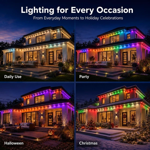 Alt view image 7 of 7 - Permanent Outdoor Lights,400FT Smart RGBIC Eave Lights for House Decor