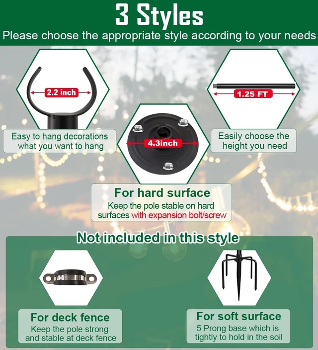 Alt view image 2 of 7 - 10ft String Light Pole for Hard Surfaces, Light Pole for Outdoor String Light, Perfect for Garden, Backyard, and Patio Lighting Stand for Parties, Wedding - Matte Black Finish - 1 Pack