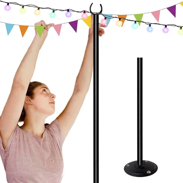 Main image of 10ft String Light Pole for Hard Surfaces, Light Pole for Outdoor String Light, Perfect for Garden, Backyard, and Patio Lighting Stand for Parties, Wedding - Matte Black Finish - 1 Pack