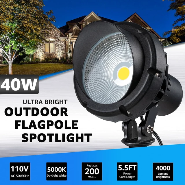 Alt view image 3 of 7 - SUNVIE LED 40W Spot Lights Outdoor 5000K Daylight White Plug in Flag Pole Light 120V Ultra Bright Landscape Spotlights for Yard House Tree Lawn Signage Outdoor Spotlight with Stake & 5.5FT Cord