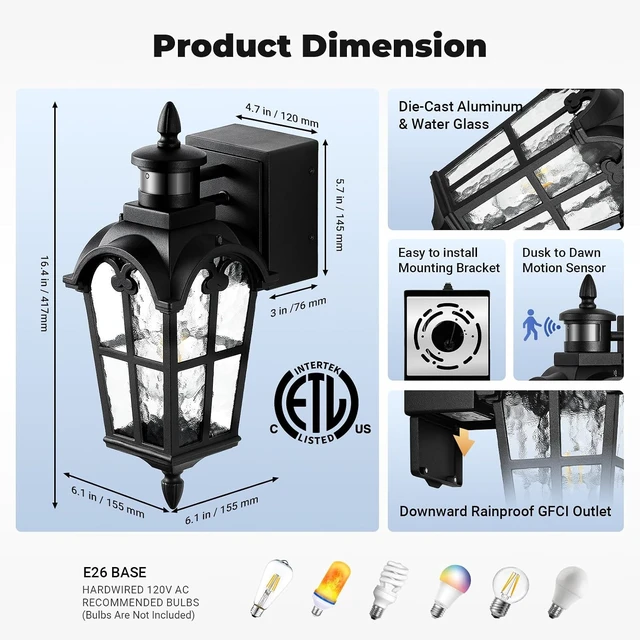 Alt view image 6 of 7 - Outdoor Patio Lights with GFCI Outlet 2-Pack, Upgraded Motion Sensor