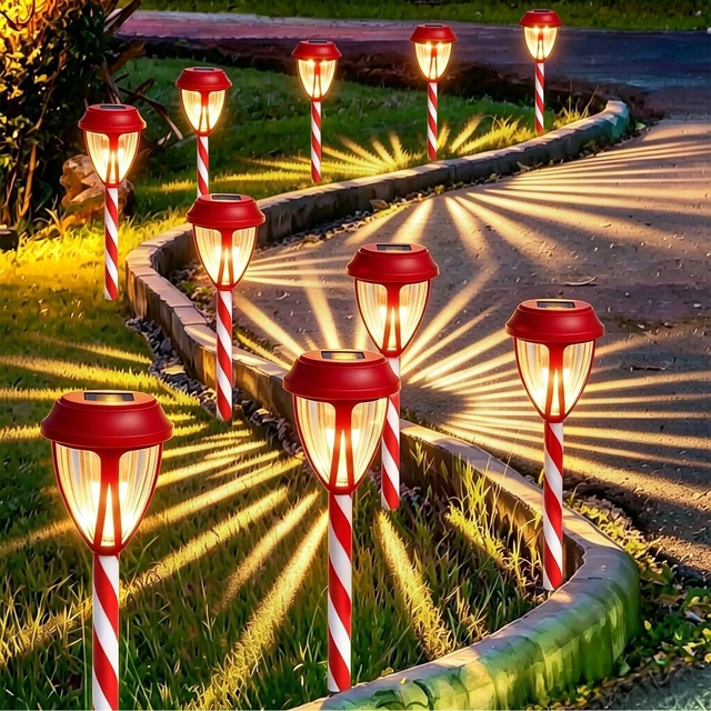Main image of Dynaming 10Pack Solar Christmas Garden Lights, Outdoor Solar Powered Solar Candy Cane Pathway Markers, Waterproof & Auto On/Off Xmas Decorative Lights for Patio Yard Walkway Driveway Decor, Warm White