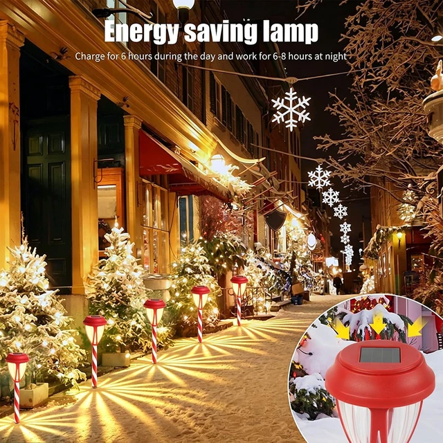 Alt view image 5 of 7 - Dynaming 10Pack Solar Christmas Garden Lights, Outdoor Solar Powered Solar Candy Cane Pathway Markers, Waterproof & Auto On/Off Xmas Decorative Lights for Patio Yard Walkway Driveway Decor, Warm White
