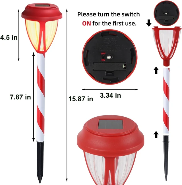 Alt view image 2 of 7 - Dynaming 10Pack Solar Christmas Garden Lights, Outdoor Solar Powered Solar Candy Cane Pathway Markers, Waterproof & Auto On/Off Xmas Decorative Lights for Patio Yard Walkway Driveway Decor, Warm White