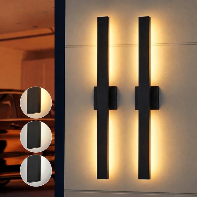 Main image of Upgraded 2-Pack 34''H Black Long Modern LED Outdoor Wall Lights 3000K 4000K 5000K Dimmable Exterior Wall Sconce Outside Light fixtures for House Garage Front Door