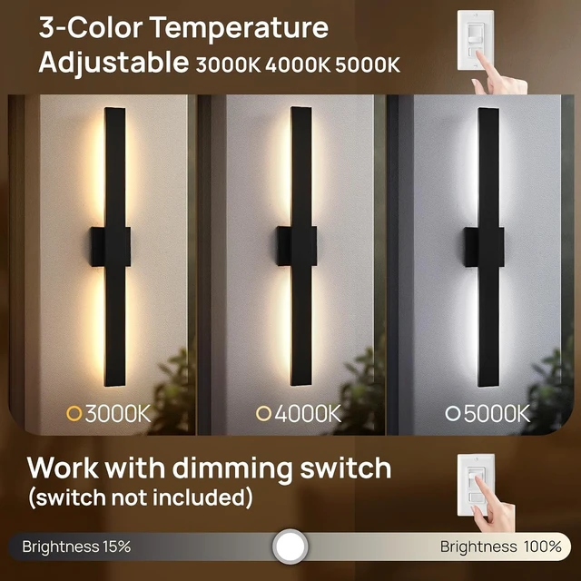 Alt view image 2 of 7 - Upgraded 2-Pack 34''H Black Long Modern LED Outdoor Wall Lights 3000K 4000K 5000K Dimmable Exterior Wall Sconce Outside Light fixtures for House Garage Front Door