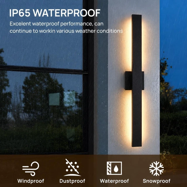 Alt view image 3 of 7 - Upgraded 2-Pack 34''H Black Long Modern LED Outdoor Wall Lights 3000K 4000K 5000K Dimmable Exterior Wall Sconce Outside Light fixtures for House Garage Front Door