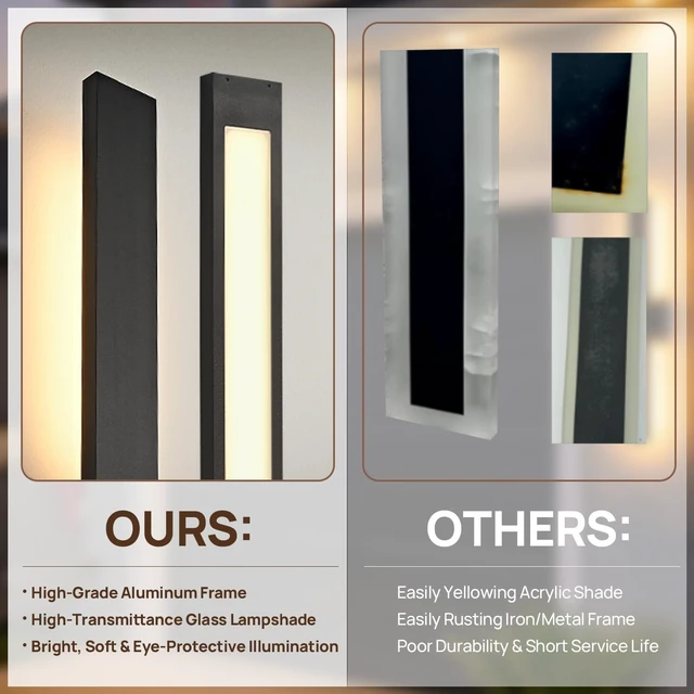 Alt view image 6 of 7 - Upgraded 2-Pack 34''H Black Long Modern LED Outdoor Wall Lights 3000K 4000K 5000K Dimmable Exterior Wall Sconce Outside Light fixtures for House Garage Front Door