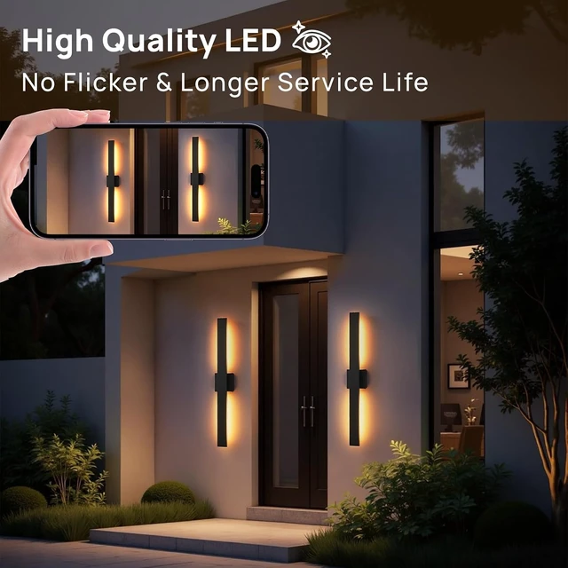 Alt view image 7 of 7 - Upgraded 2-Pack 34''H Black Long Modern LED Outdoor Wall Lights 3000K 4000K 5000K Dimmable Exterior Wall Sconce Outside Light fixtures for House Garage Front Door