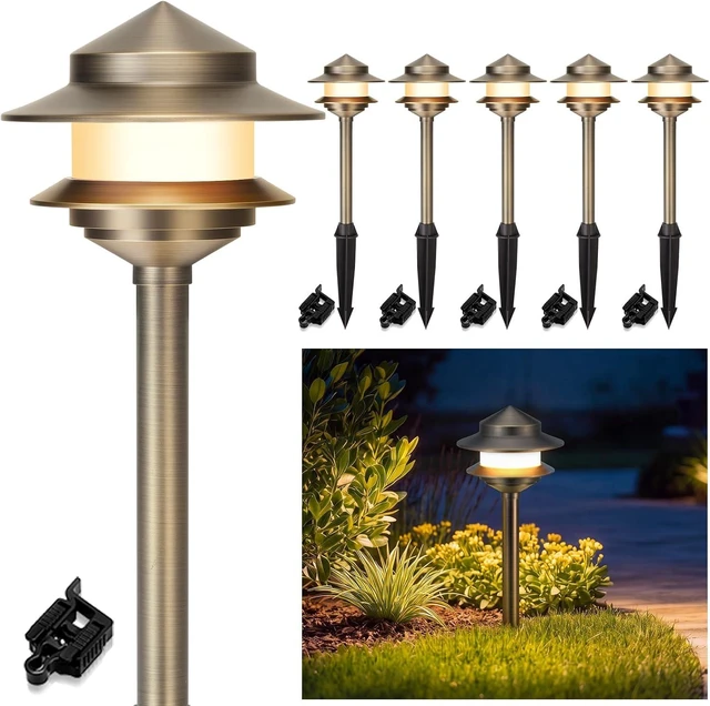 Main image of Gardencoin Pagoda Solid Brass Low Voltage Landscape Pathway Lights, 12V LED Heavy Duty Path Lighting Outdoor Wired, Waterproof Antique Bronze Walkway Lights, 6 Pack Without G4 Bulb