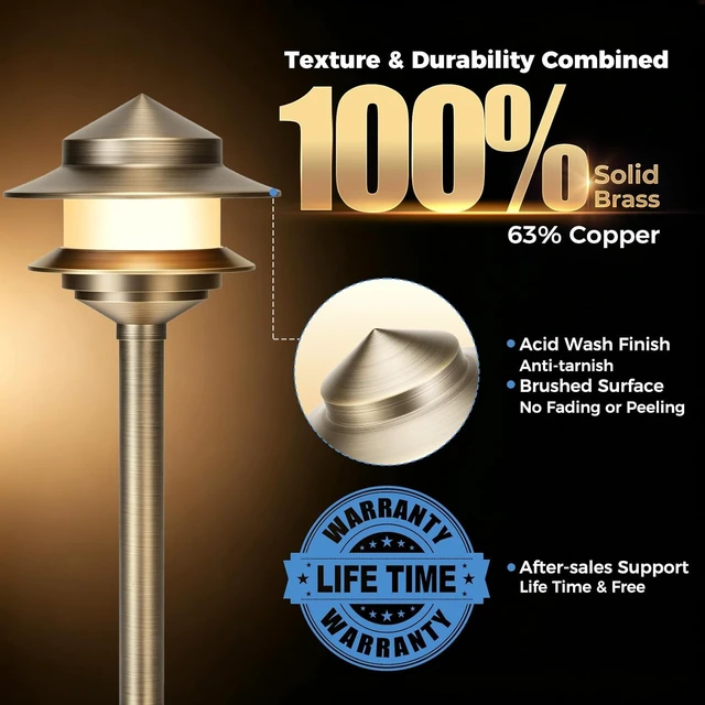 Alt view image 3 of 7 - Gardencoin Pagoda Solid Brass Low Voltage Landscape Pathway Lights, 12V LED Heavy Duty Path Lighting Outdoor Wired, Waterproof Antique Bronze Walkway Lights, 6 Pack Without G4 Bulb