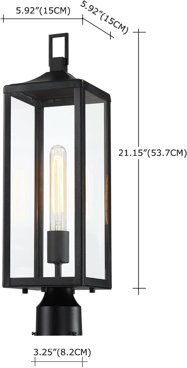 Alt view image 2 of 7 - 21.3 Inch Outdoor Lamp Post Light Fixture Dusk to Dawn - Residential Sidewalk Lamp Post Sconce Dusk to Dawn Outside Pole Lantern for House Outdoor Column Light, E26