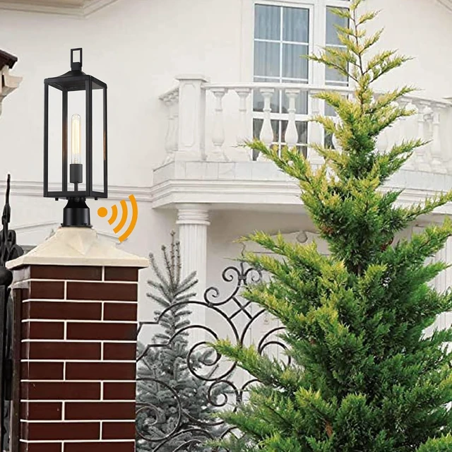 Alt view image 6 of 7 - 21.3 Inch Outdoor Lamp Post Light Fixture Dusk to Dawn - Residential Sidewalk Lamp Post Sconce Dusk to Dawn Outside Pole Lantern for House Outdoor Column Light, E26