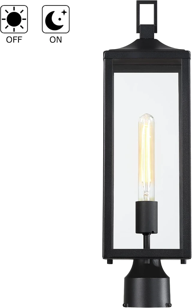 Alt view image 7 of 7 - 21.3 Inch Outdoor Lamp Post Light Fixture Dusk to Dawn - Residential Sidewalk Lamp Post Sconce Dusk to Dawn Outside Pole Lantern for House Outdoor Column Light, E26