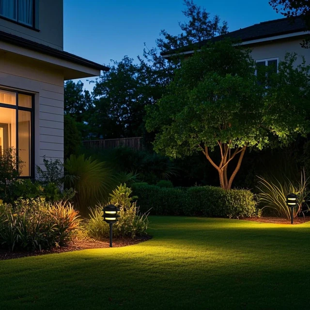 Alt view image 6 of 7 - Lumina Lighting® Low Voltage Landscape Lighting Cast-Aluminum Pagoda Path and Area Light Warm White 4W G4 LED Bulb and ABS Ground Stake Included for Yard Walkway Lawn PAL0103-BKLED4 (Black,4-Pack)