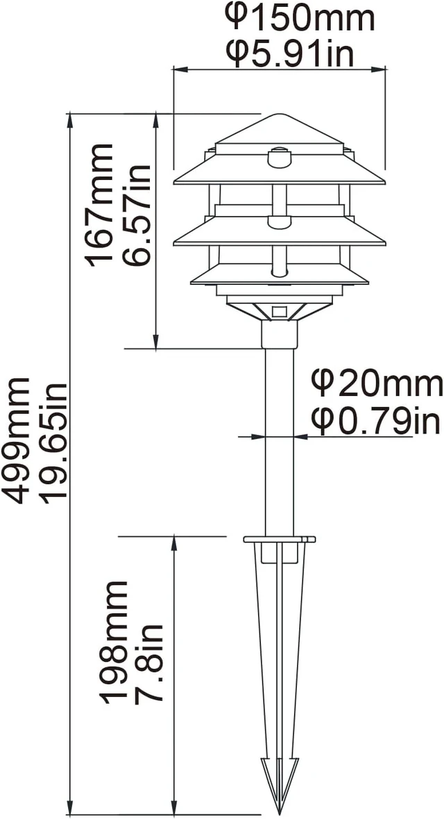 Alt view image 7 of 7 - Lumina Lighting® Low Voltage Landscape Lighting Cast-Aluminum Pagoda Path and Area Light Warm White 4W G4 LED Bulb and ABS Ground Stake Included for Yard Walkway Lawn PAL0103-BKLED4 (Black,4-Pack)