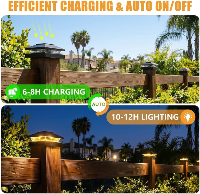 Alt view image 2 of 7 - Brightown Solar Post Cap Lights, 2 Modes(Warm/Cool Light) Outdoor Waterproof Fence Post Solar Lights, Solar Powered Garden, Patio, Deck Decor for 4x4 Wood & Vinyl Posts, 6 Pack