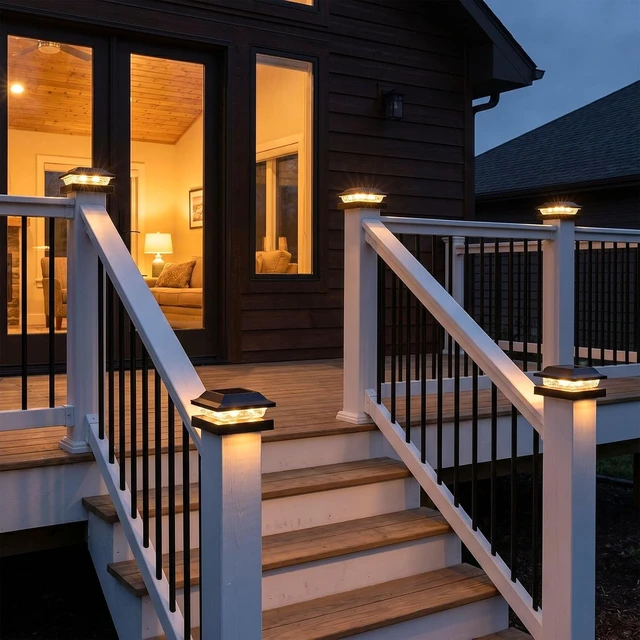 Alt view image 4 of 7 - Brightown Solar Post Cap Lights, 2 Modes(Warm/Cool Light) Outdoor Waterproof Fence Post Solar Lights, Solar Powered Garden, Patio, Deck Decor for 4x4 Wood & Vinyl Posts, 6 Pack