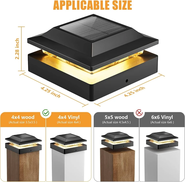 Alt view image 5 of 7 - Brightown Solar Post Cap Lights, 2 Modes(Warm/Cool Light) Outdoor Waterproof Fence Post Solar Lights, Solar Powered Garden, Patio, Deck Decor for 4x4 Wood & Vinyl Posts, 6 Pack