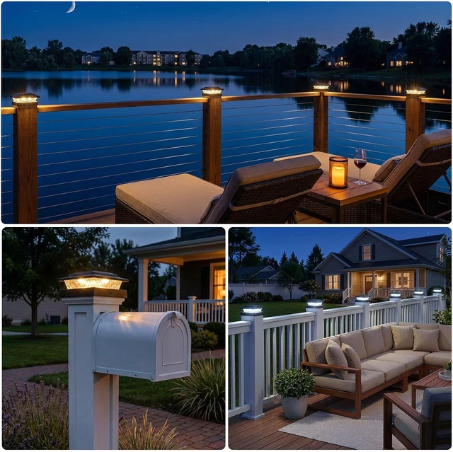 Alt view image 3 of 7 - Brightown Solar Post Cap Lights, 2 Modes(Warm/Cool Light) Outdoor Waterproof Fence Post Solar Lights, Solar Powered Garden, Patio, Deck Decor for 4x4 Wood & Vinyl Posts, 6 Pack