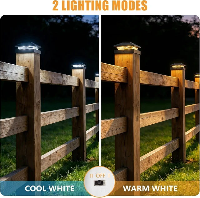 Alt view image 7 of 7 - Brightown Solar Post Cap Lights, 2 Modes(Warm/Cool Light) Outdoor Waterproof Fence Post Solar Lights, Solar Powered Garden, Patio, Deck Decor for 4x4 Wood & Vinyl Posts, 6 Pack