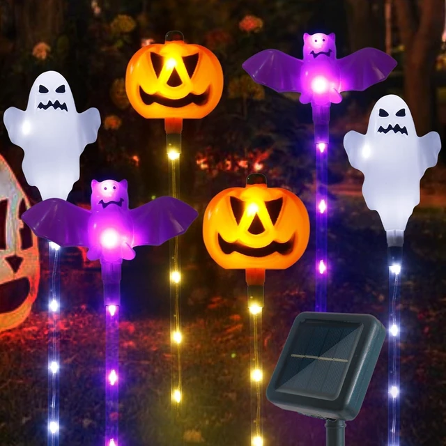 Main image of Halloween Decorations Outdoor Solar Pumpkin Bat Ghost Garden Stake Lights, 6-Pack 8 Modes Solar Halloween Lights Waterproof for Outside Home Patio Yard Pathway Grave Lawn Porch Party Decor