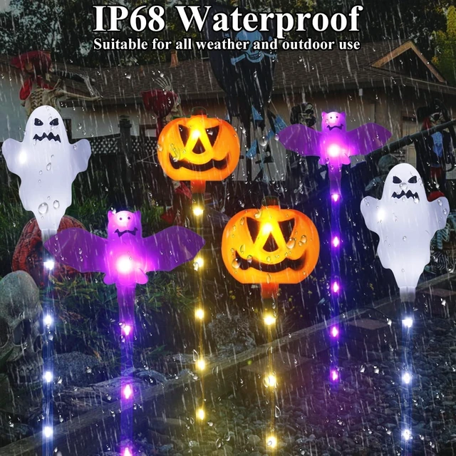 Alt view image 3 of 7 - Halloween Decorations Outdoor Solar Pumpkin Bat Ghost Garden Stake Lights, 6-Pack 8 Modes Solar Halloween Lights Waterproof for Outside Home Patio Yard Pathway Grave Lawn Porch Party Decor