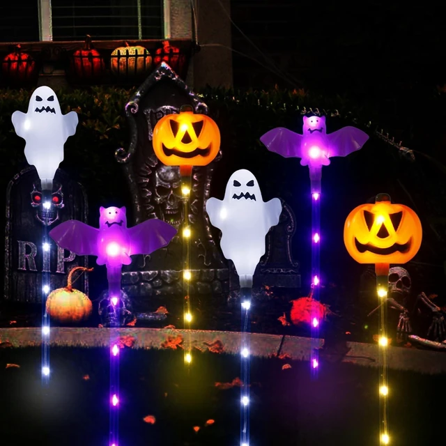 Alt view image 5 of 7 - Halloween Decorations Outdoor Solar Pumpkin Bat Ghost Garden Stake Lights, 6-Pack 8 Modes Solar Halloween Lights Waterproof for Outside Home Patio Yard Pathway Grave Lawn Porch Party Decor