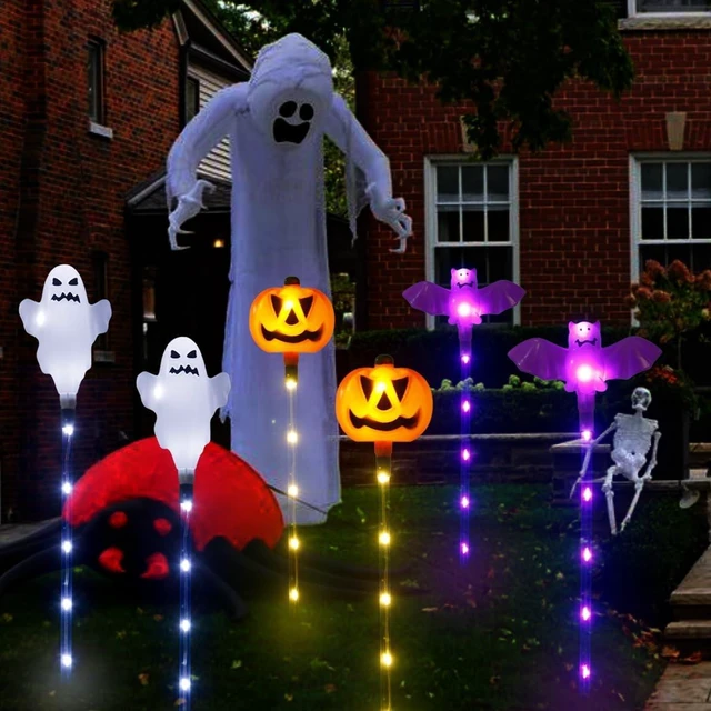 Alt view image 7 of 7 - Halloween Decorations Outdoor Solar Pumpkin Bat Ghost Garden Stake Lights, 6-Pack 8 Modes Solar Halloween Lights Waterproof for Outside Home Patio Yard Pathway Grave Lawn Porch Party Decor