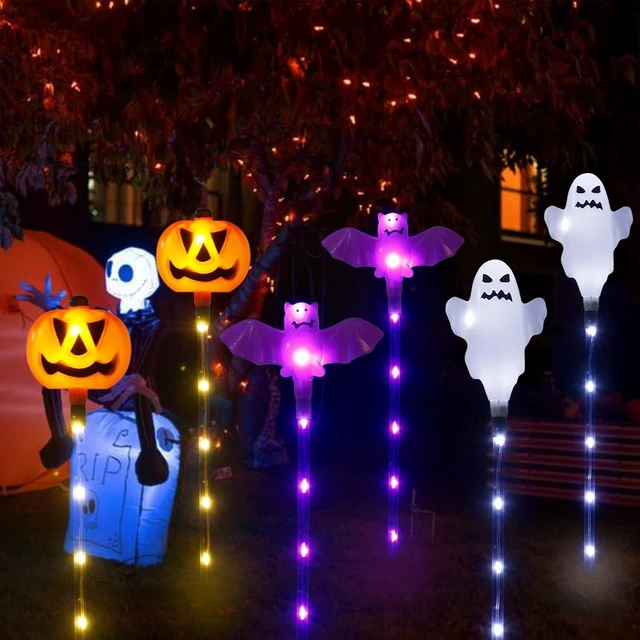 Alt view image 6 of 7 - Halloween Decorations Outdoor Solar Pumpkin Bat Ghost Garden Stake Lights, 6-Pack 8 Modes Solar Halloween Lights Waterproof for Outside Home Patio Yard Pathway Grave Lawn Porch Party Decor