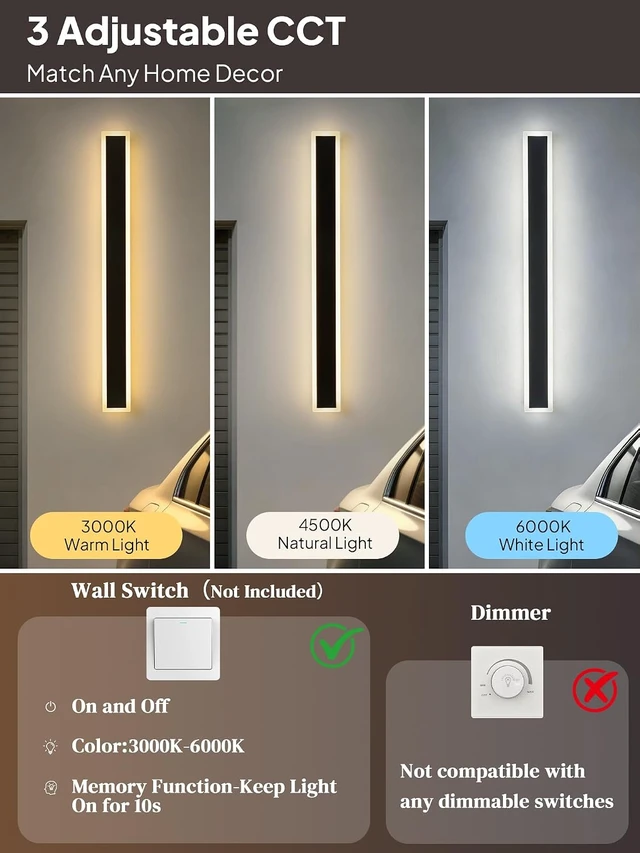 Alt view image 2 of 7 - 15.7" Outdoor Modern Wall Lights, 2-Pack Exterior Lighting Fixture