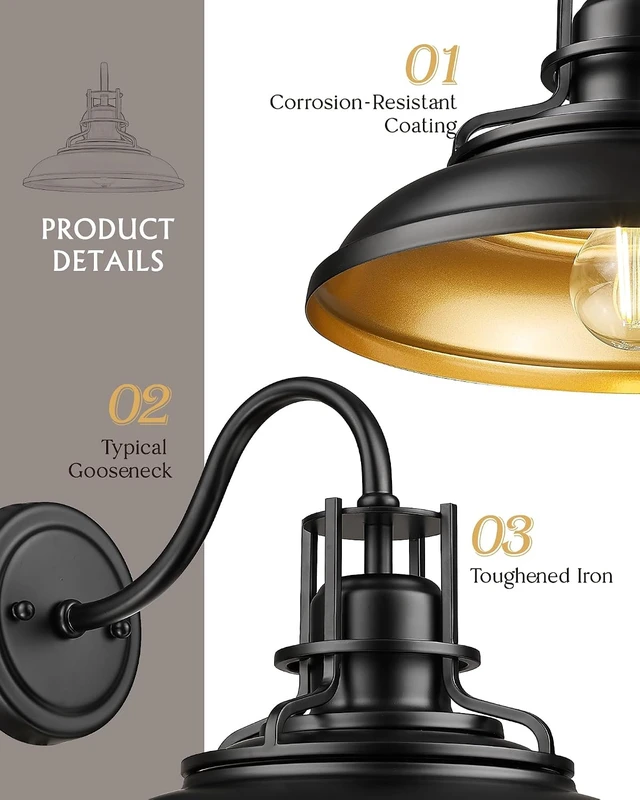 Alt view image 3 of 6 - FEMILA 12 Outdoor Barn Light Fixture, Exterior Lighting Fixtures, Black Wall Mount Porch Lights Outdoor House Lights for Front Door 4FY15-1W BK