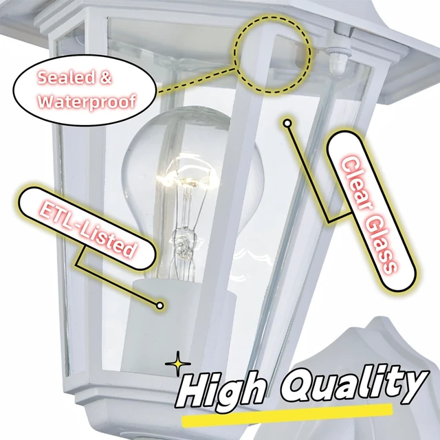 Alt view image 3 of 7 - WISBEAM White Outdoor Wall Lantern, Outdoor Wall Sconce for House Porch Lighting Fixture, E26 Base 60W Max, Metal Housing Plus Glass, Wet Location Rated, ETL Qualified, Bulbs not Included